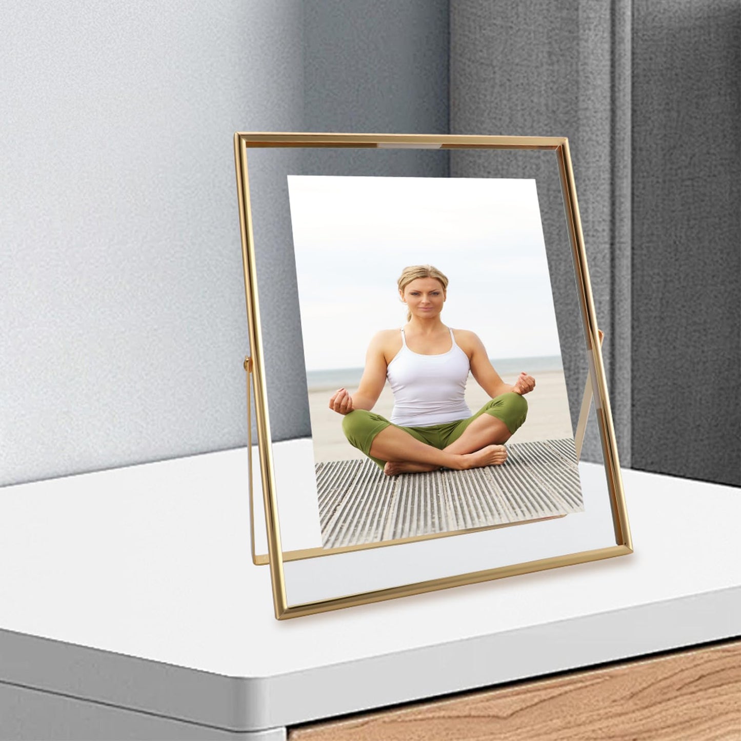 AhaGo Gold Floating Frame, 8"×10", Set of 2, Portrait, For Picture 7x9, 6x8, 5x7, Tabletop Shelf Photo Frames, Classy for Father Day, Wedding or Birthday