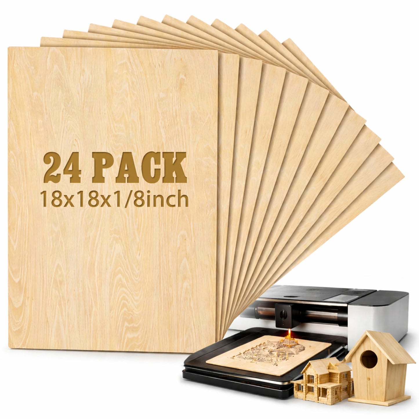 Juexica 24 Pcs 18" X 18"x 1/8" Basswood Craft Sheets 3mm Plywood Board Wood Thin Sheets for Arts Crafts Woodworking Scroll Sawing Projects Painting Drawing Laser Cutting Projects