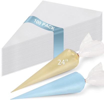 24 Inch Extra Large Piping Bags Disposable, 100 Pieces Icing Bags, Tipless Piping Bags, Thickened Pastry Bags, Non-Slip & Anti-Burst, Frosting Piping Bags for Cakes Cookies Decoration