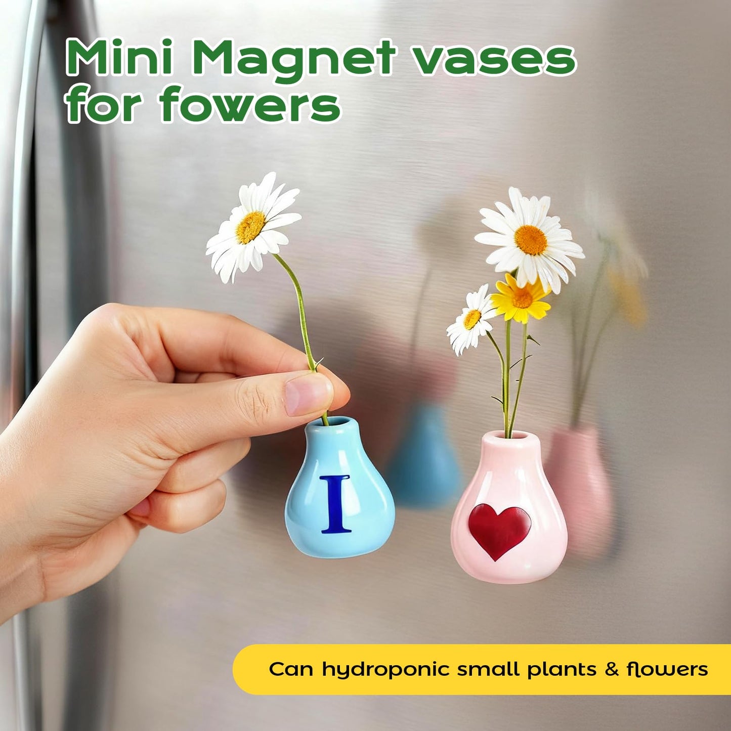 Renmxj 5 Pcs Cute Mini Ceramic Vase Fridge Magnets with Artificial Flowers