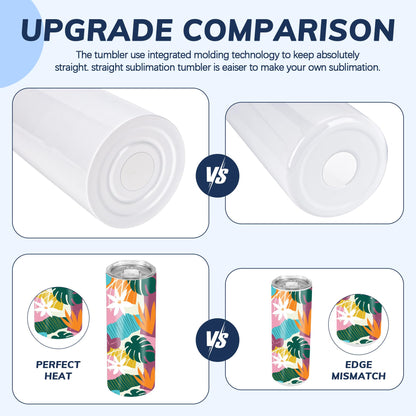 D·S 12 Pack Sublimation Tumblers 20 oz Bulk Skinny Straight Flat Bottom Blank Tumbler Cups with Individual Gift Boxed for Heat Transfer DIY Craft