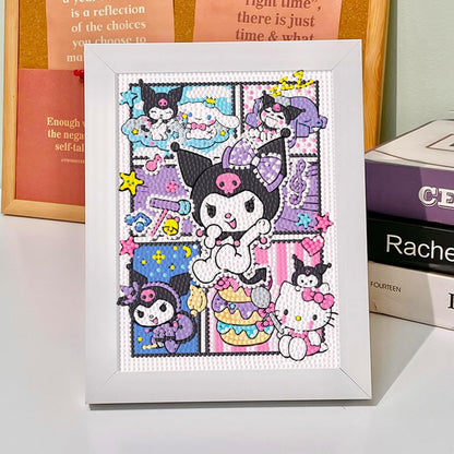 PERFECTSIGHT Cute 5D Diamond Art Kits with Wooden Frame, Kawaii DIY Painting Art for Adults Teen, Diamond Arts and Crafts Sets, Big Gem Full Drill Diamond Dots for Home Wall Decor (Comic Kuro)