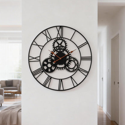 AMAATE Steampunk Wall Clock 32 Inch, Industrial Metal Gears with Roman Numerals, Retro Distressed Finish Mechanical Art for Bar, Living Room, Cafe Decor