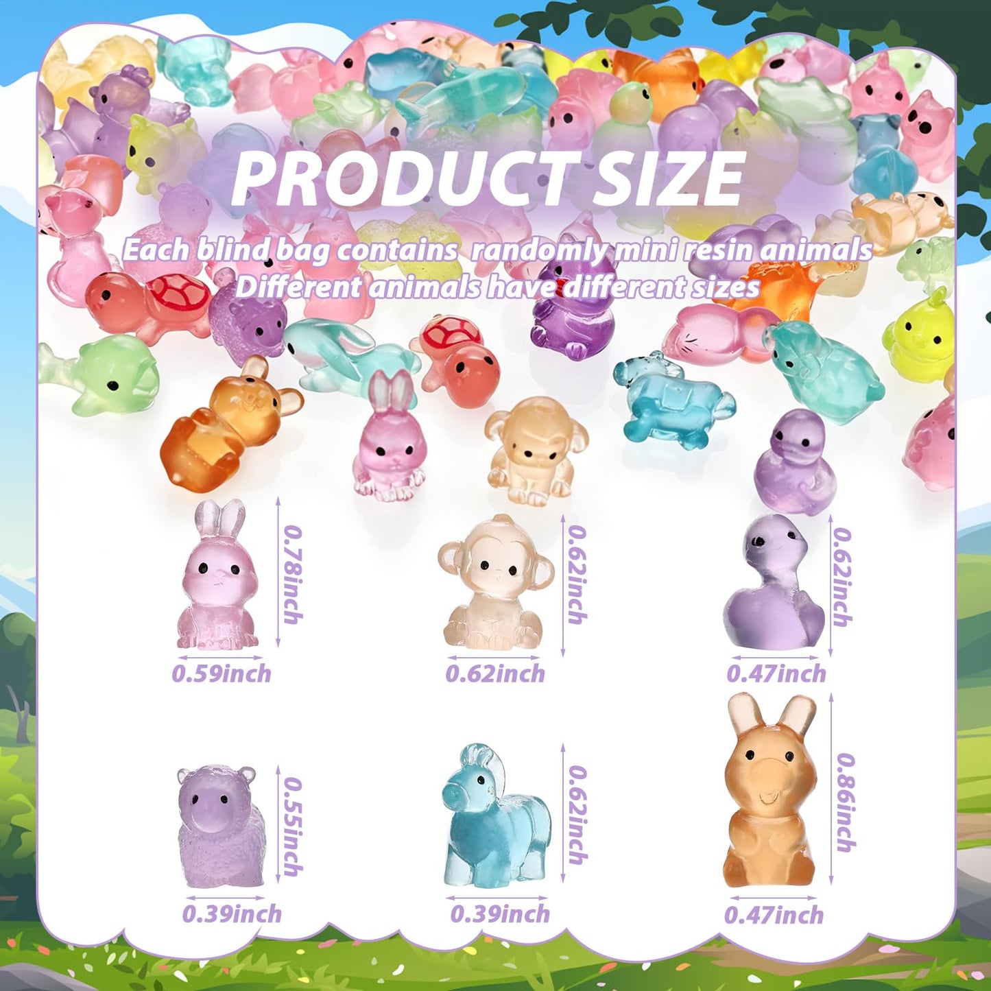 TINSKY 300 Pcs Mystery Mini Resin Animals Bulk Blind Bags, Mini Glow in The Dark Resin Animals Figures, Mystery Prizes for Classroom, Miniature Animals for Fairy Garden, Dollhouse, DIY Craft Decor
