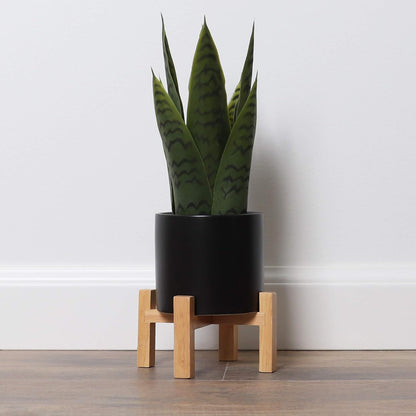 1 Pack) Bornbridge Artificial Snake Plant with Mid Century Plant Stand - Sansevieria Plant in Modern Planter