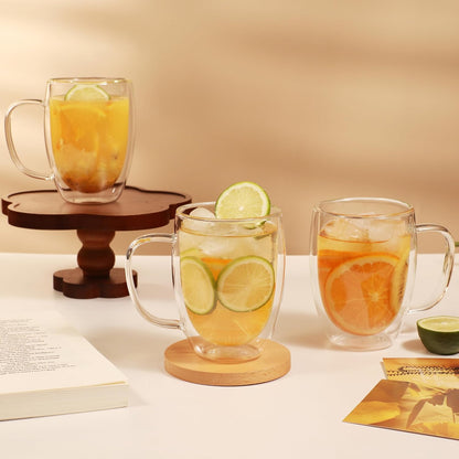 12oz Mugs(4-pack),Insulated CNGLASS Double Walled Glass Coffee Glass Mugs with Handle,Clear Espresso Cups