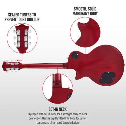 LyxPro 39” SB Series Electric Guitar, LP Style for Beginner, Intermediate & Pro Players Solid Body Guitar, Bonus 2-Pack of Picks, Mahogany Wood, Volume/Tone Controls, 3-Way Pickup - Sunburst