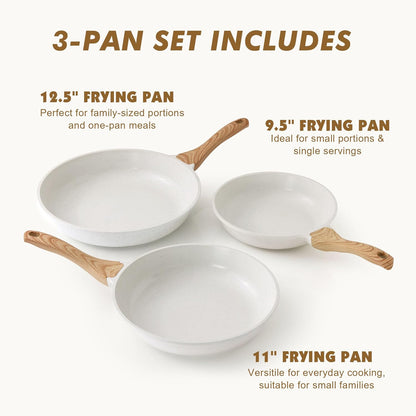 SENSARTE Nonstick Frying Pan Set - White Ceramic Coating Chef's Cookware | PTFE & PFAS Free (9.5, 11, 12.5 Inch)