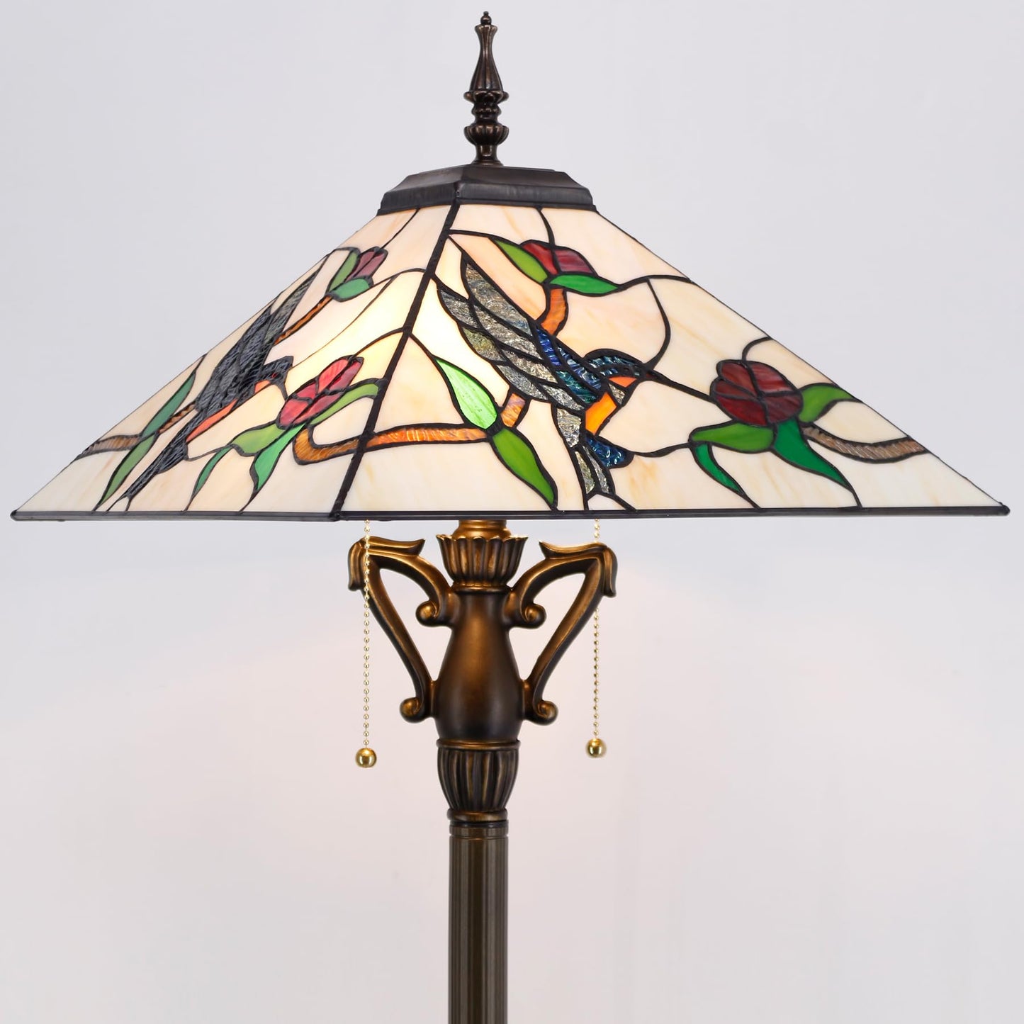 AVIVADIRECT Tiffany Floor Lamp Amber Hummingbird Mission Style Stained Glass Standing Reading Light 16X16X64 Inch