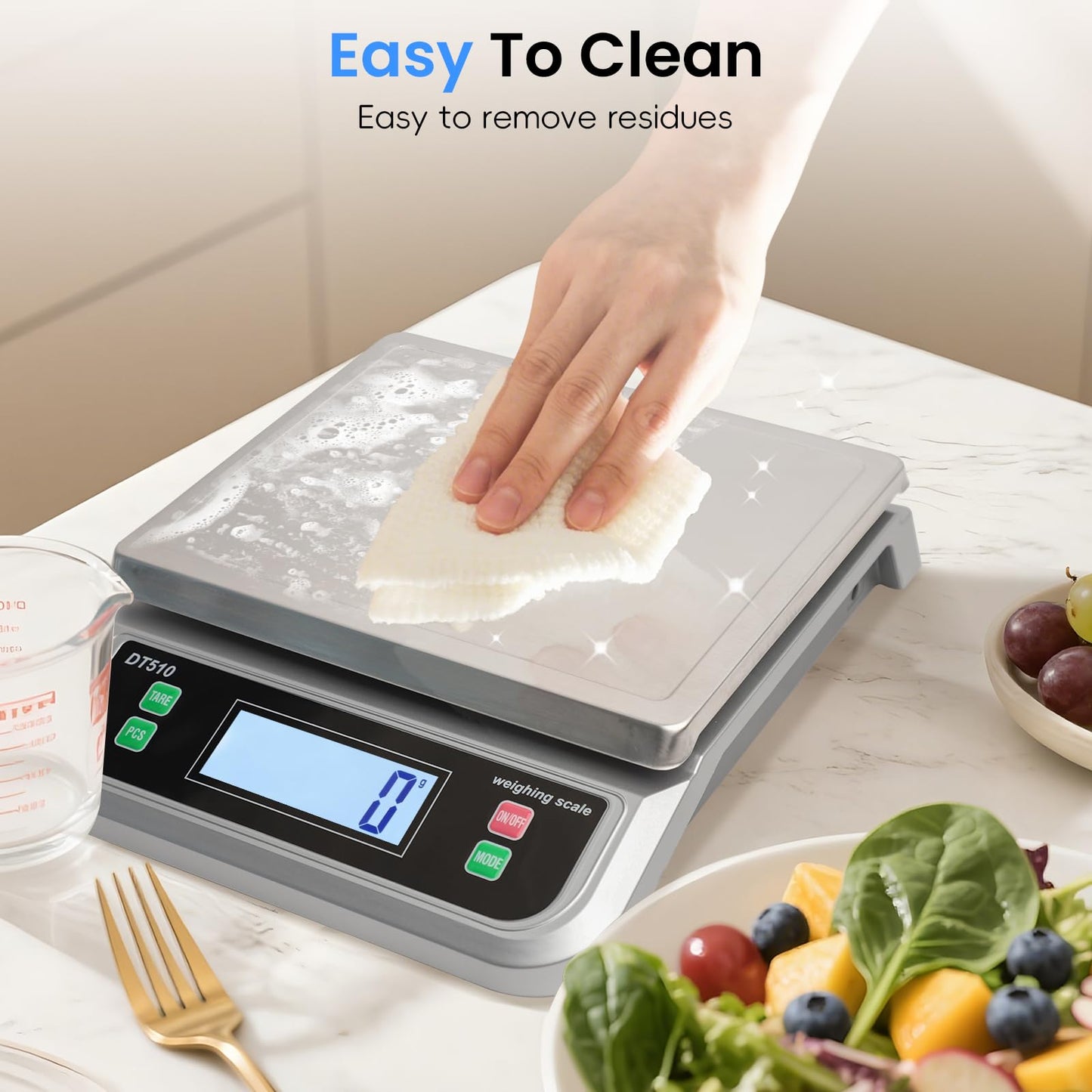 LNXDMWMS 88lb/40kg Food Scale with 6 Unit Stainless Steel Commercial Kitchen Scale, with Full View LCD Display Large Kitchen Scale with Tare and Pcs Funtion for Baking, Cooking, Flour, Fruits Silver