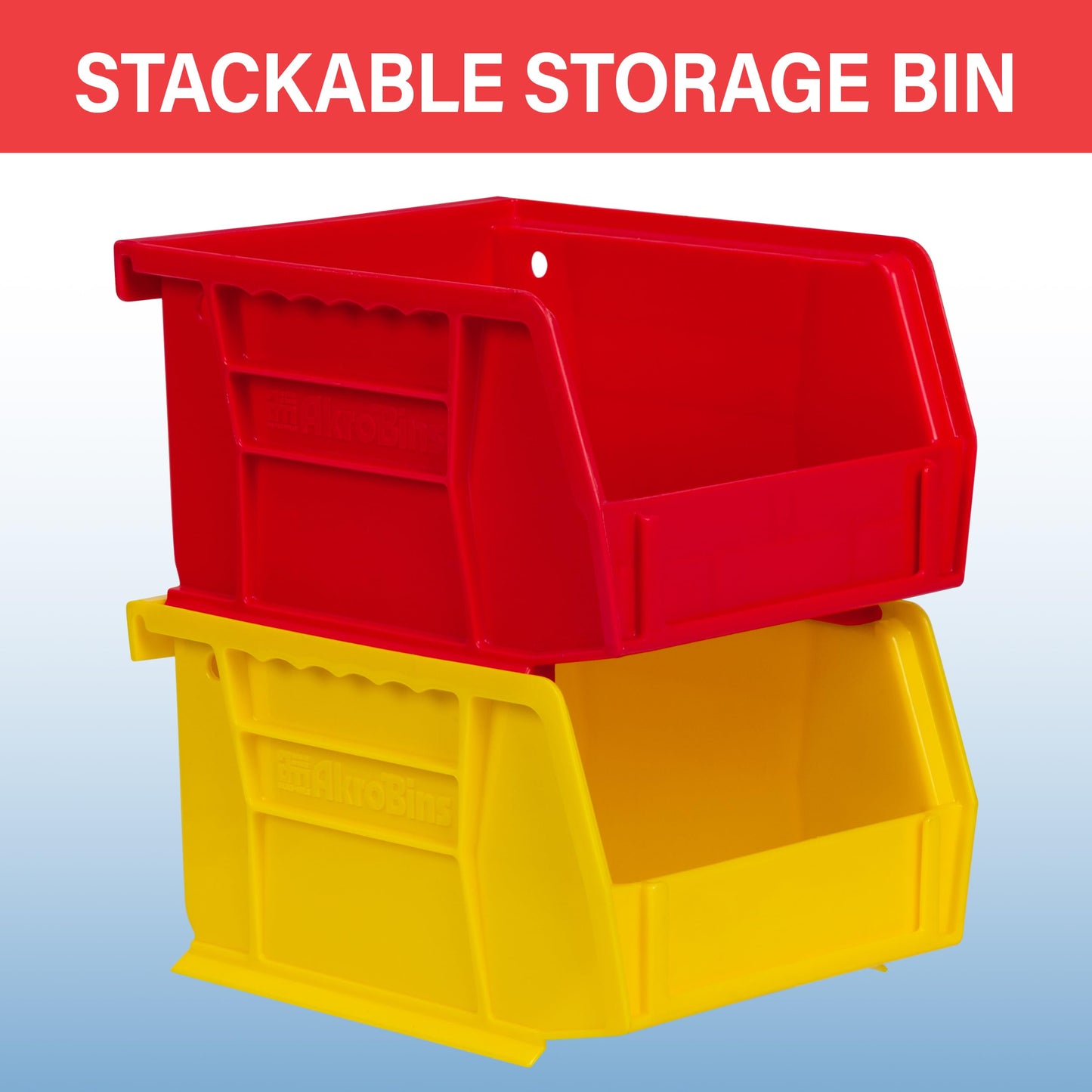 Akro-Mils 30210 AkroBins Plastic Storage Bins, Space-Saving Stackable Bins for Garage, Pantry, Craft Organization, 5" x 4" x 3", Red, 6-Pack