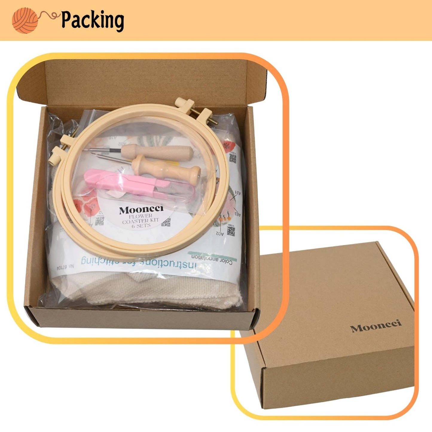 Mooncci Punch Needle Coaster Kit, 6pcs Flower Pattern Needle Punch Kits with Tools and Instructions for Adults Beginners, Great Festival Gift and Decoration Ideas