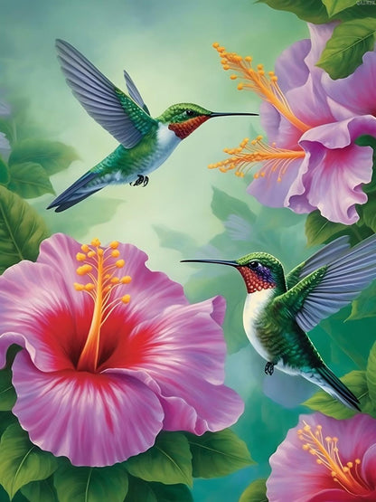 QAZWSX Bird Animal Diamond Painting Kits for Adults, 5D DIY Hummingbirds Hibiscus Flowers Diamond Art Diamond Dots Full Drill for Home Wall Decor Gift, Gem Art 12x16inch