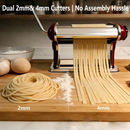 XINGYUEXUAN Pasta Maker Machine, Stainless Steel Manual Noodle Maker with 2mm & 4mm Cutters, Hand Crank for Homemade Spaghetti, Fettuccine, Lasagna & Dumpling
