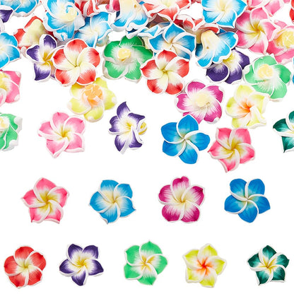 SUNNYCLUE 60Pcs Hawaii Flower Beads Plumeria Beads Bulk Large Floral Flowers 20x10mm Charms Handmade Polymer Clay Loose Spacers for Jewelry Making Beading Kit DIY Necklace Supplies