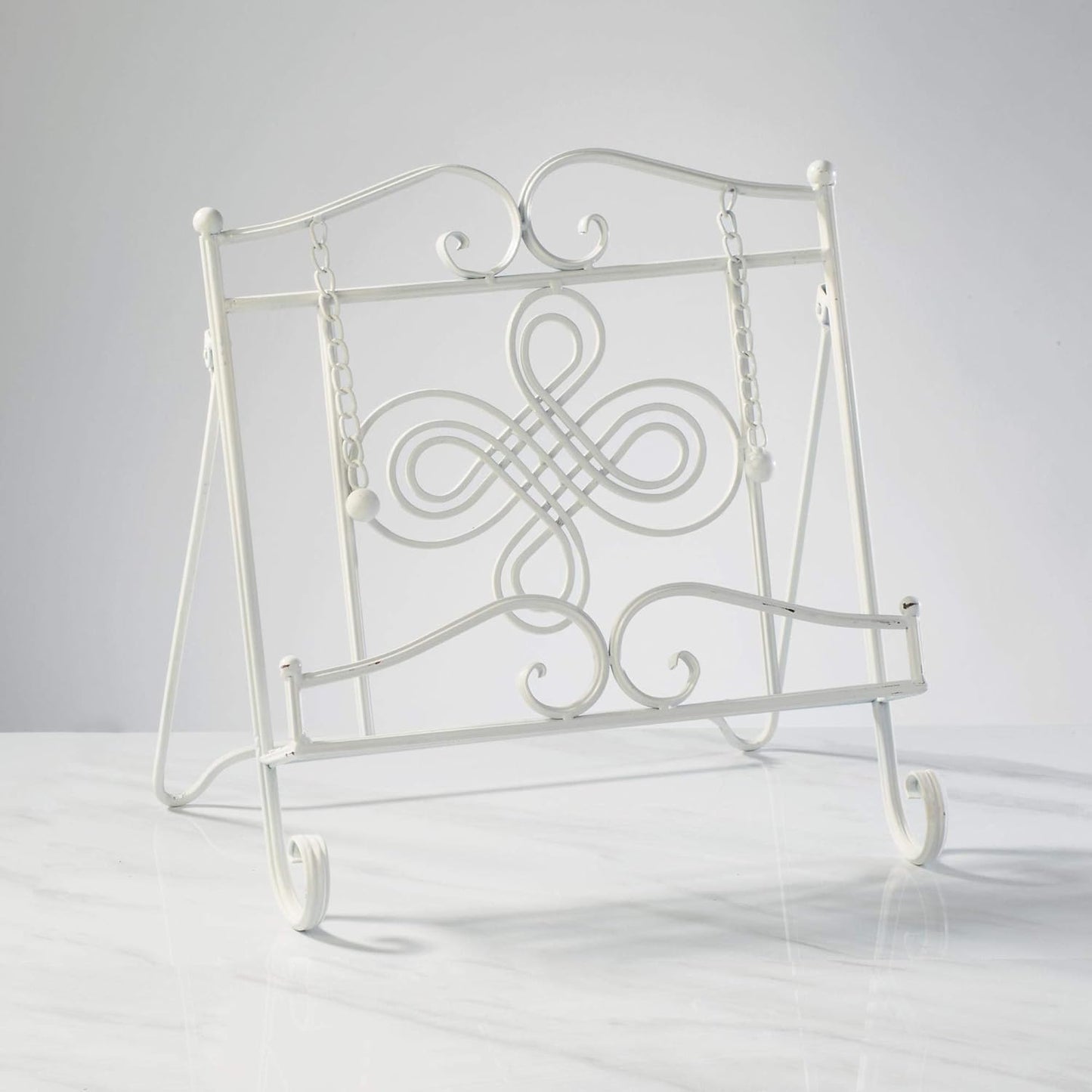 Tripar Swirl Design White Metal Cookbook Stand for iPads, Tablets, and Cookbooks - Adjustable and Portable