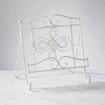 Tripar Swirl Design White Metal Cookbook Stand for iPads, Tablets, and Cookbooks - Adjustable and Portable