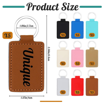 Wonderjune 50 Pcs PU Leather Keychain Blanks Bulk with 50 Rings Laser Engraving Blanks Keychain Kit for DIY Supplies Gifts(Multicolored)