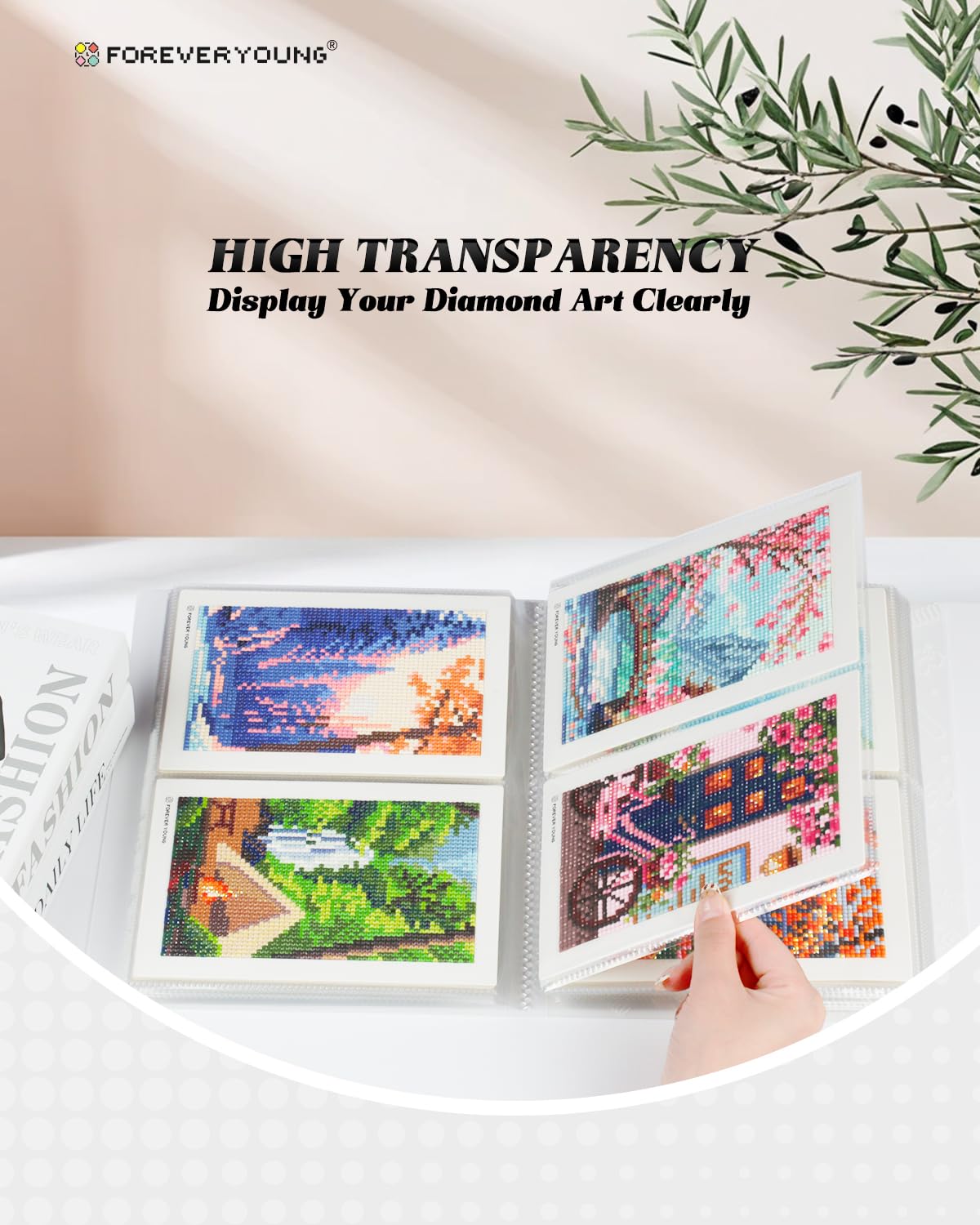 Foreveryoung 7-Inch Minigem Diamond Art Storage Book, 80 Pages Diamond Painting Accessories and Tools with Clear Protectors, Portfolio Folder for Artwork Organizer