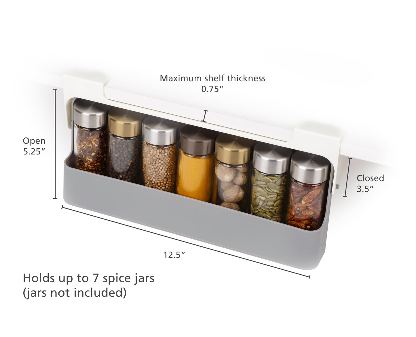 Joseph Joseph Spice Rack Organizer - Under-Shelf Kitchen Cabinet Storage Solution for Spices, Grey