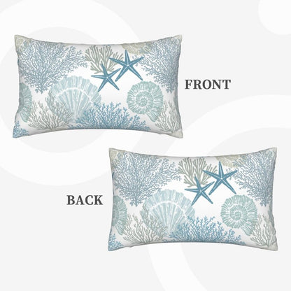Tebjh Nautical Coastal Throw Pillow Covers 12x20 Set of 2, Beach Themed Ocean Seashell Coral Starfish Couch Lumbar Pillow Cover Outdoor Sofa Cushion Cover for Bedroom Living Room