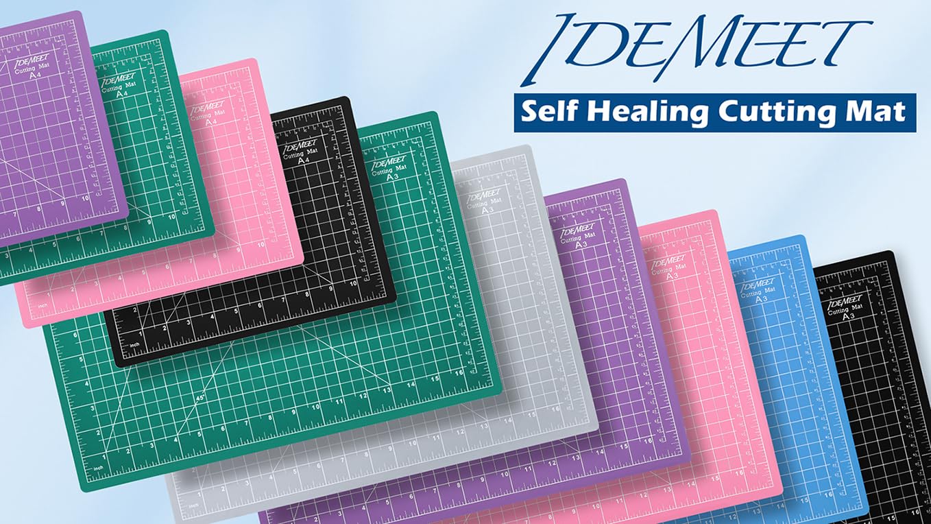 Density-upgraded 18"x12" Self Healing Cutting Mat, Idemeet Rotary Sewing Mat for Crafts, 5-Ply Blade Table Protector Cut Board for Fabric Leather Cutting Quilting Modeling Hobby Project, A3, Pink