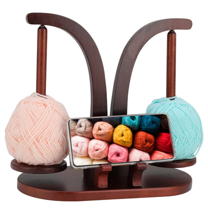Ovveroche Magnetic Yarn Holder for Crocheting and Knitting, Magnetic Rotating Wooden Yarn Spinner with Crochet Accessories Storage and Phone Stand for Crochet Gifts for Crochet Knitting Lovers
