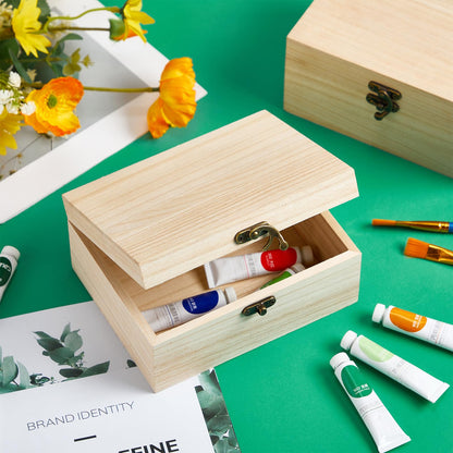Reginary 8 Pcs Unfinished Wooden Box for Crafts Unpainted Wood Box with Hinged Lid Front Clasps Plain Jewelry Photo 6.7 x 5.1 x 3.2 In for DIY Valentine Make Your Own Gift Keepsake Storage
