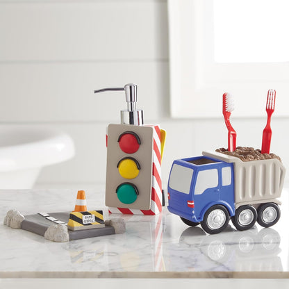 Set 3-Piece Countertop 1 1 1 dream FACTORY Trains and Trucks Kids Bathroom Accessories - Organizer Dcor for Bath