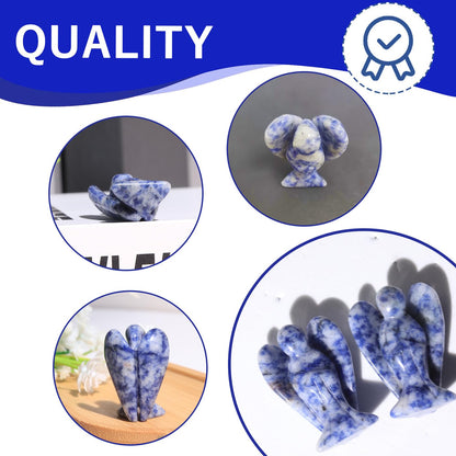 QINJIEJIE Blue White Sodalite Crystals Angel Guardian Statue, Hand Carved Natural Stone Peace Angel Healing Gemstones Figurines, Room and Office Decorations, Gifts for Women