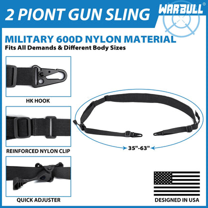 WarBull 2 Point Rifle Sling, QD Swivel Quick Adjust Gun Sling with HK Hook, Soft Shoulder Pad Tactical Rifle Sling for Rifle, Shotgun, Crossbow, Hunting and Outdoor Sports with Keychain Gift (Black)