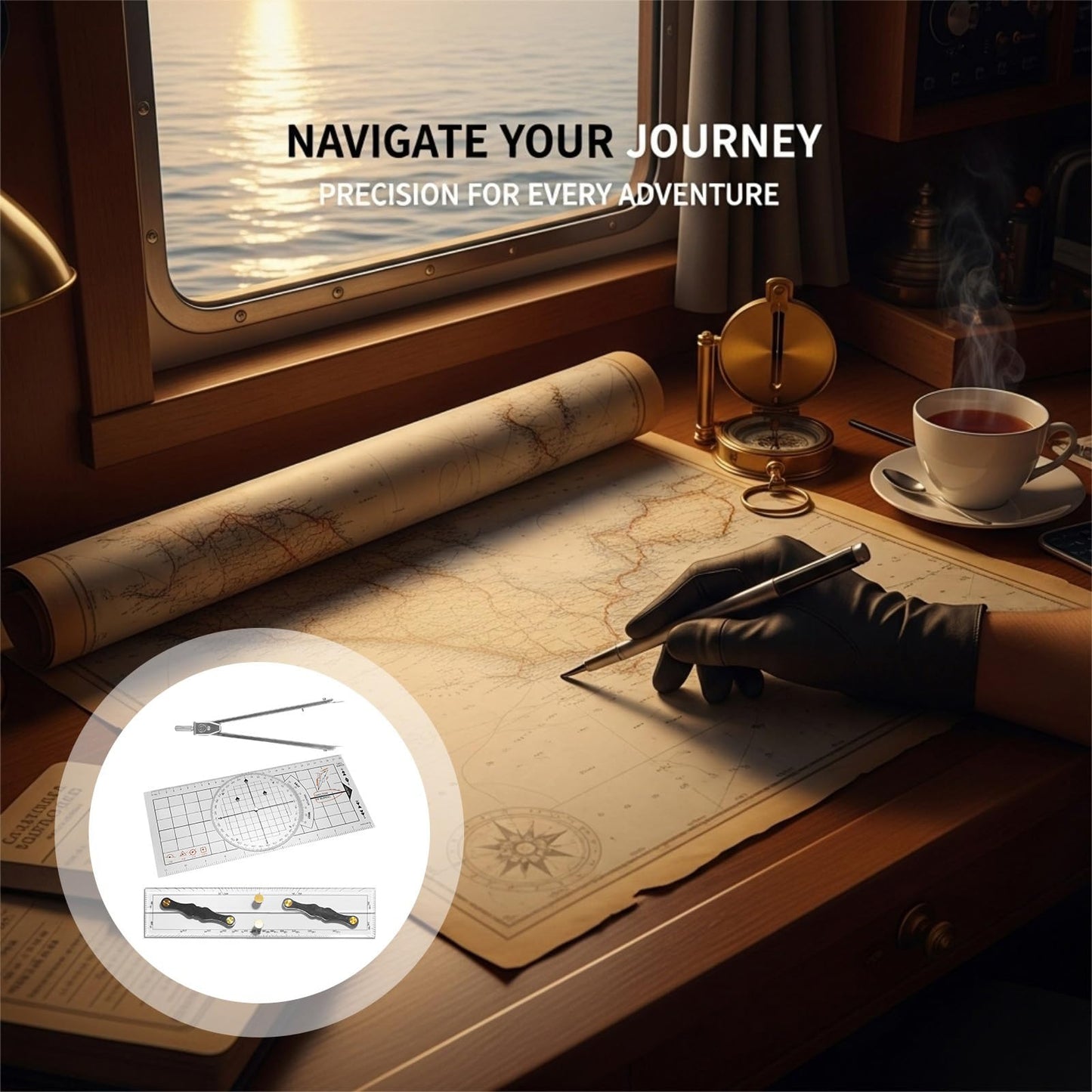 3 Pcs Marine Navigation Kit, Nautical Chart Plotting Tool Set with Single Hand Divider, Navigation Ruler and Protractor, Drafting Supplies for Boating, Sailing, Seafaring