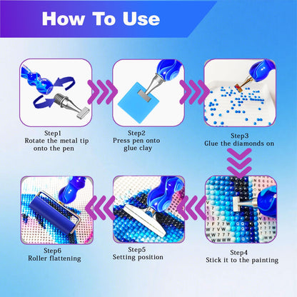 Huanlys Diamond Art Pens Tools Diamond Painting Accessories Kits with Screw Steel Rose Gold Metal Tip Nibs Placers Roller Tool Accessories (Blue Silver 6)