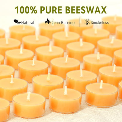 24-Pack Beeswax Tealight Candles, 4 Hours Long Burning Time, Unscented Smokeless Natural Beeswax Tea Light Candle, Relax Prayer Celebration Party