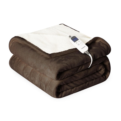 Heat Blanket 50”x60” Throw,Soft Flannel & Sherpa Reversible Electric Blanket with 10 Heat Settings,12 Timer Setting and 3 Hours Auto-Shut Off,ETL Certified Machine Washable,Light Brown
