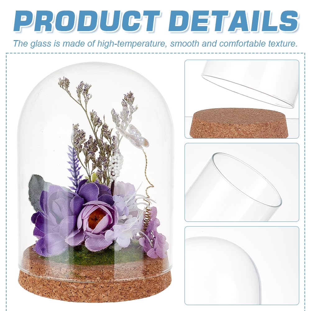BENECREAT 5.2x3.9inch Glass Display Dome Cloche, Glass Bell Jar with Cork Base for Flower Plants, Specimens, Crafts Decorations