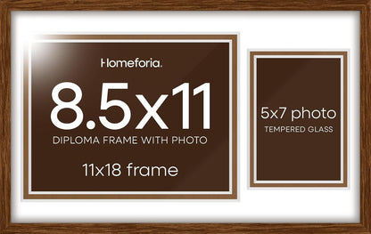 11x18 11 18 8.5 11 5x7 Set 1 Homeforia Brown Diploma Frame with Photo, High End Oak x Certificate Wood Frame with Mat x