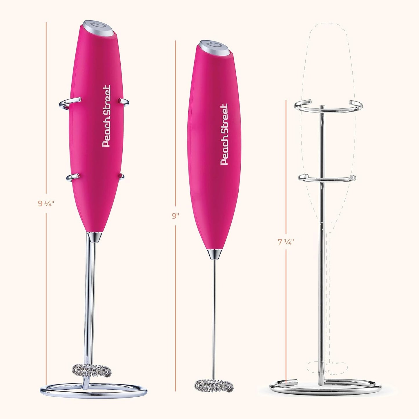 Powerful Handheld Milk Frother, Mini Battery Operated Stainless Steel Drink Mixer with Frother Stand for Coffee,
