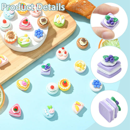 LiQunSweet 100 pcs Mixed Styles Miniature Figurines Imitation Cake Resin Ornament Mini Dessert Food No Hole Beads Display for DIY Jewelry Embellishment Craft Home Office Desk Decor