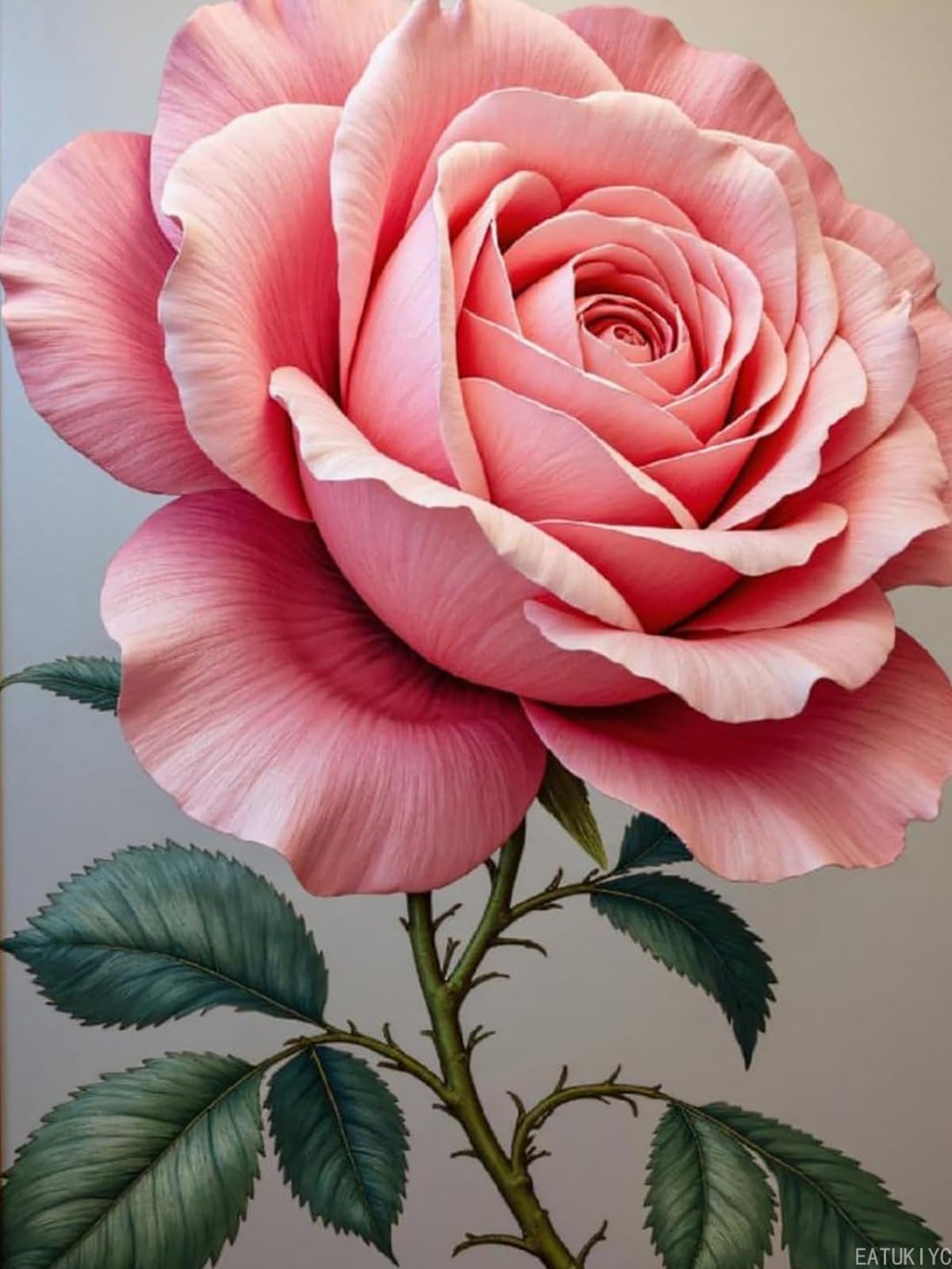 EATUKYIC Pink Rose Bloom Green Leaves Diamond Art Kits for Adults DIY 5D Full Drill Diamond Painting for Home Wall Decor, Frameless Diamond Painting Kits for Adults Beginner 12x16 inch