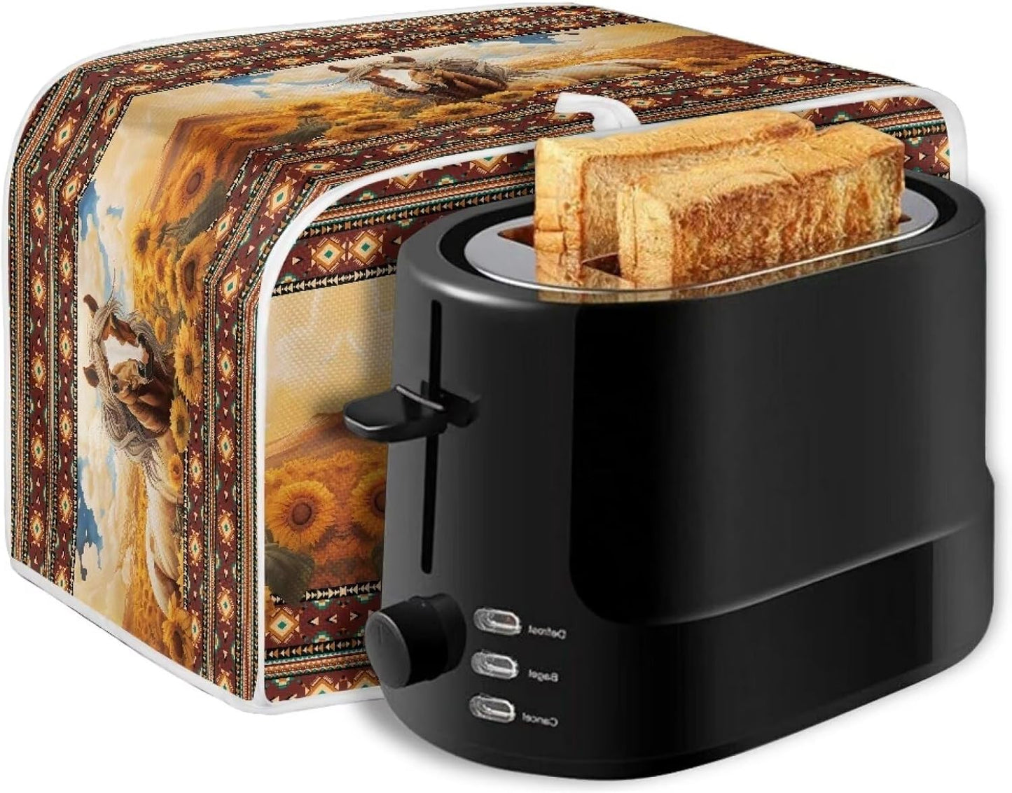 Aztec Horse Bread Toaster Cover 2 Slice, Sunflower Washable Dustproof Cover, Small Decorative Toaster Cover
