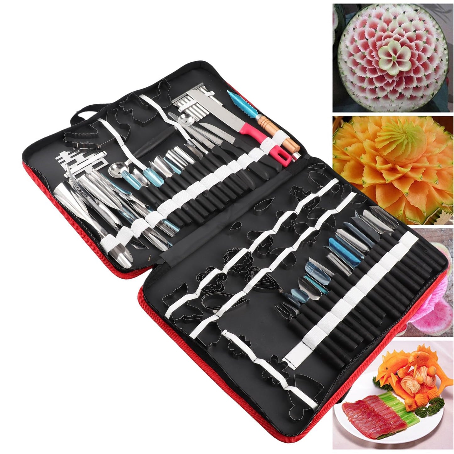 Vizni 80 PCS/Set Culinary Carving Tool Kit, Fruit Carving Tools, Chef Knife Set for Fruit Vegetable Garnishing Cutting Slicing