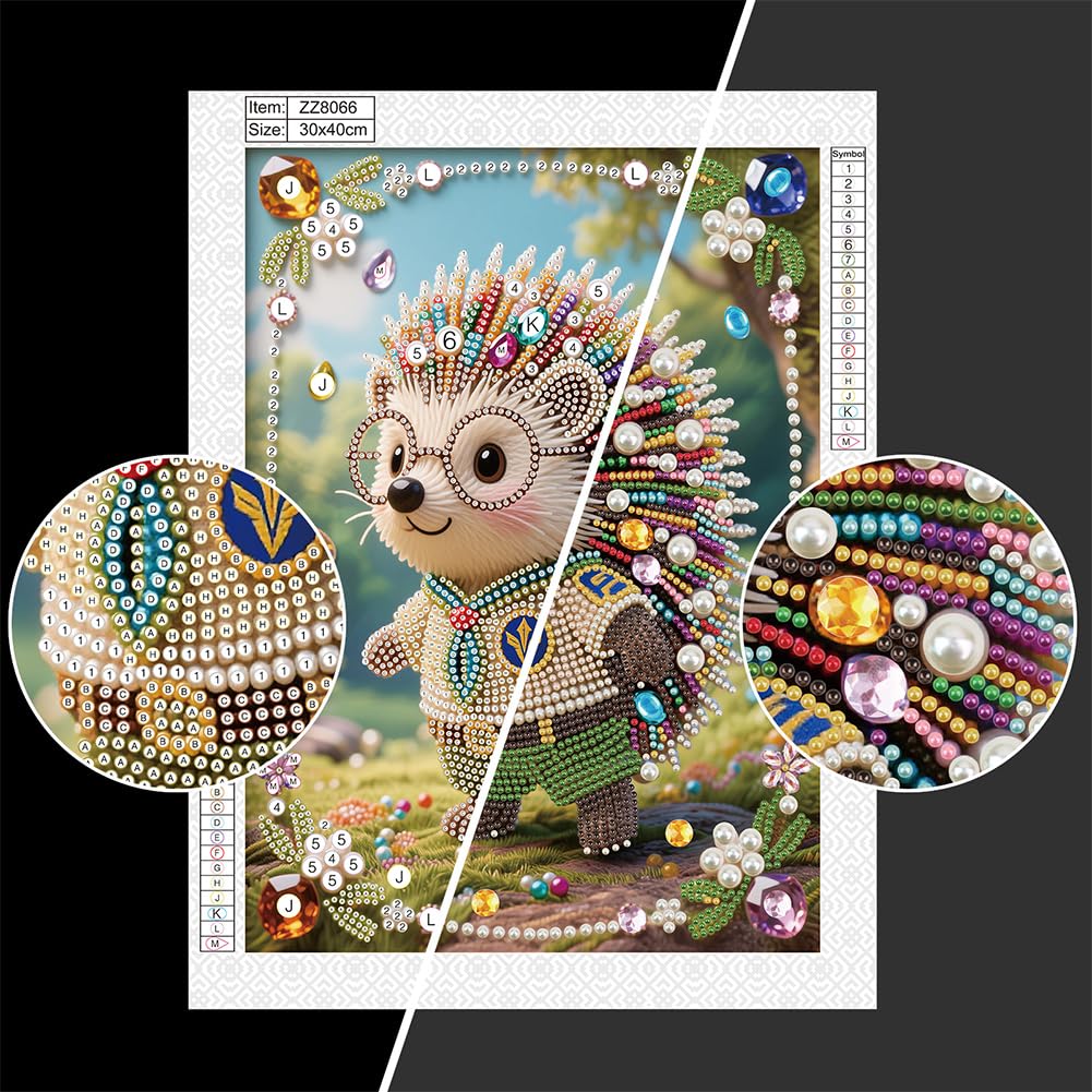 Kulvci Hedgehog DIY 5D Pearl Painting Kit, Diamond Painting Kit for Adults Beginner, Bead Art Kits All-Pearl Dot Painting for Wall Decor, Creative Stress Relief Gift Home Decor,12 × 16 inch