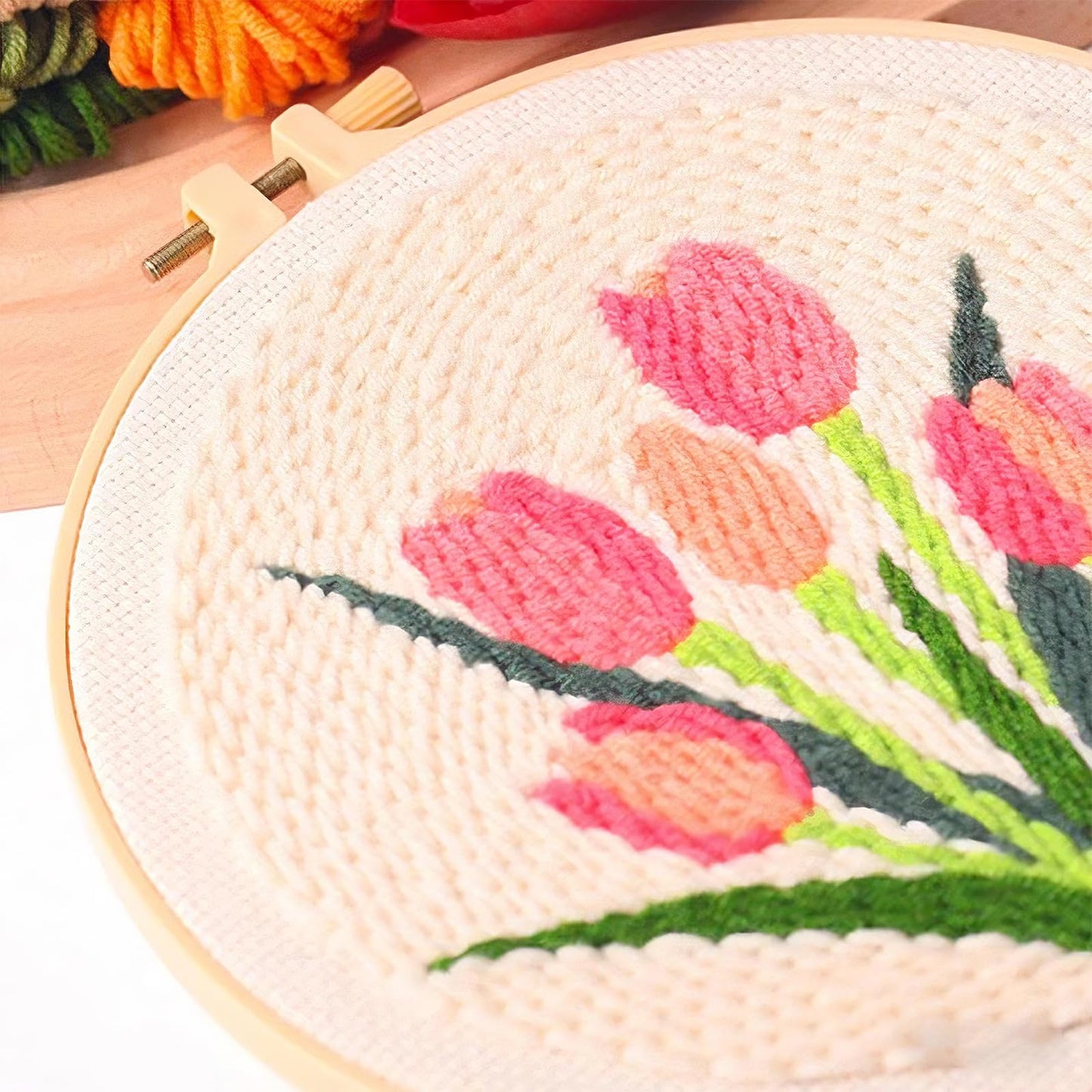 BATHRINS 2PCS Embroidery Punch Needle Kit Beginners Cross Stitch Kits Creative Easy Floral Pattern Hand Crafts with Hoop,Needle,Threads Mothers Day Gifts Crafts & Home Decor