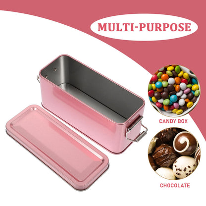 Beaupretty Tinplate Case with Lid 5.90X2.55X2.36In Airtight Cookie Storage Box Multi-Use Biscuit Container Metal Candy Case for Home Kitchen Organization