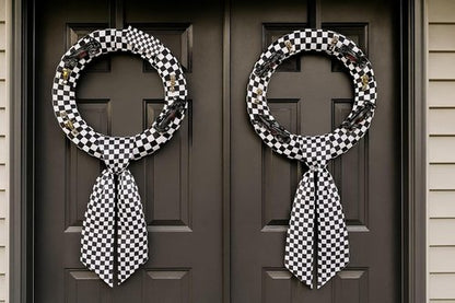 Checkered Racing Wreath Sash - Black & White Tie Bow for Race Car Holiday Decor | DIY Home Accessories