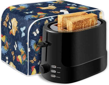 Toaster Cover 4 Slice, Rooster Chicken Pattern Kitchen Decor, Protective Cover for Bread Maker, Machine Washable