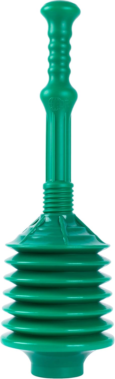 JS Jackson Supplies Professional Bellows Toilet Plunger, High Pressure Thrust for Heavy Duty Clogs, Green