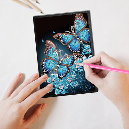 JISHSHAY Diamond Painting Notebook Journal Diamond Art Note Book Gem Art Sketchbook Gem Painting Diary Mosaic Kits for Adults Blank Notebook with Special Shaped 14.5×21cm/5.7×8.26in Butterfly Flower