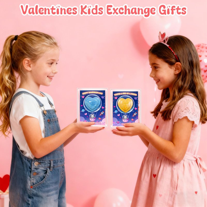 Valentines Day Cards for Kids School with Heart Gemstone Necklaces, Valentines Exchange Gifts Bulk with 24-Pack Unique Gemstone Heart Crystals, Classroom Valentine Party Favors with Goody Bag